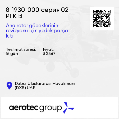 8-1930-000 серия 02 РГК1:1 Ana rotor göbeklerinin revizyonu için yedek parça kiti