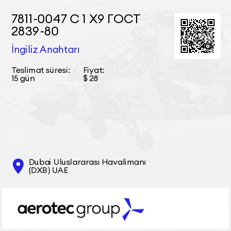 7811-0047 С 1 Х9 ГОСТ 2839-80 İngiliz Anahtarı